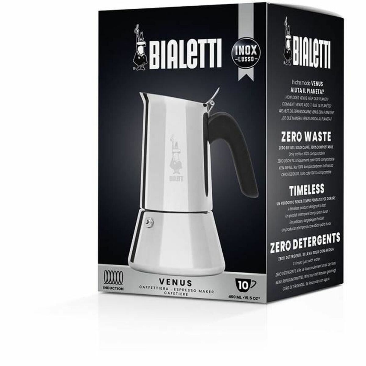 Italian Coffee Pot Bialetti NEW VENUS Silver Wood Stainless steel