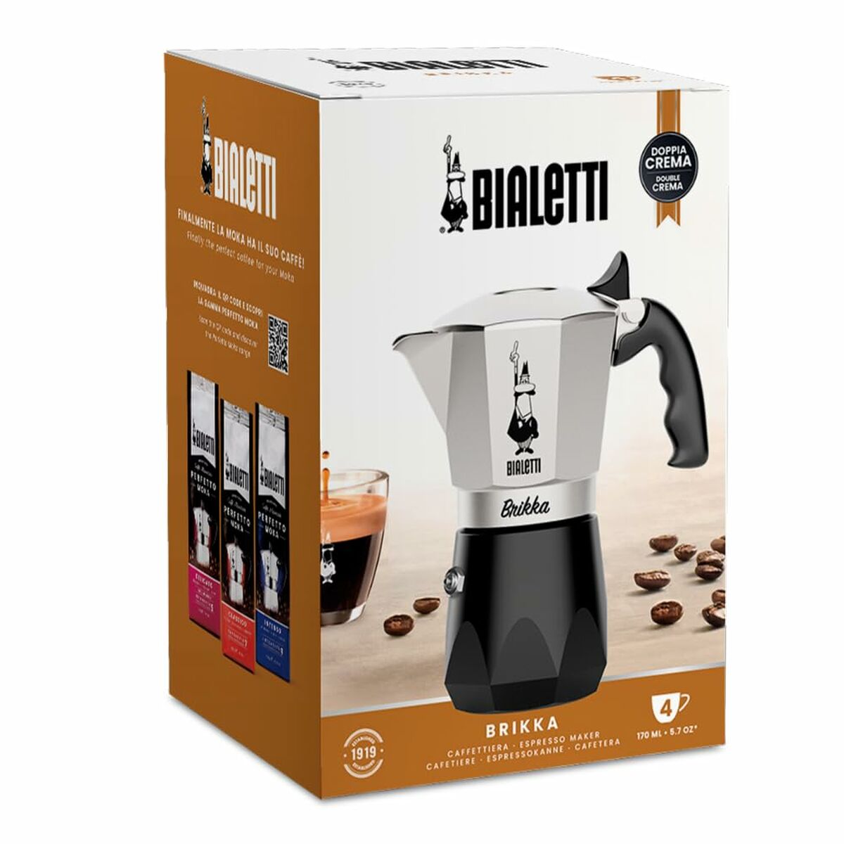 Italian Coffee Pot Bialetti Black Aluminium Thermoplastic 4 Cups