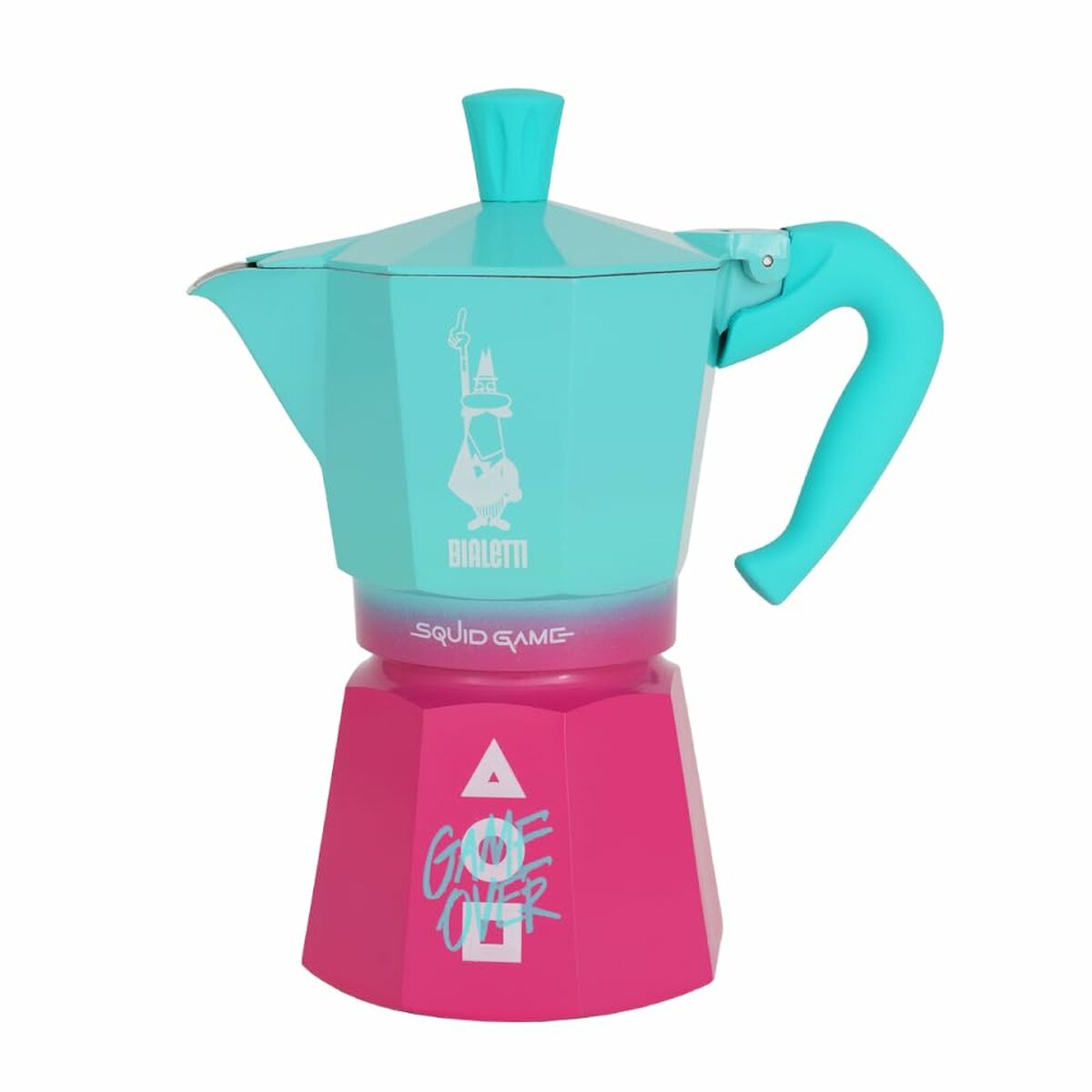 Italian Coffee Pot Bialetti Blue Pink Aluminium Thermoplastic 6 Cups