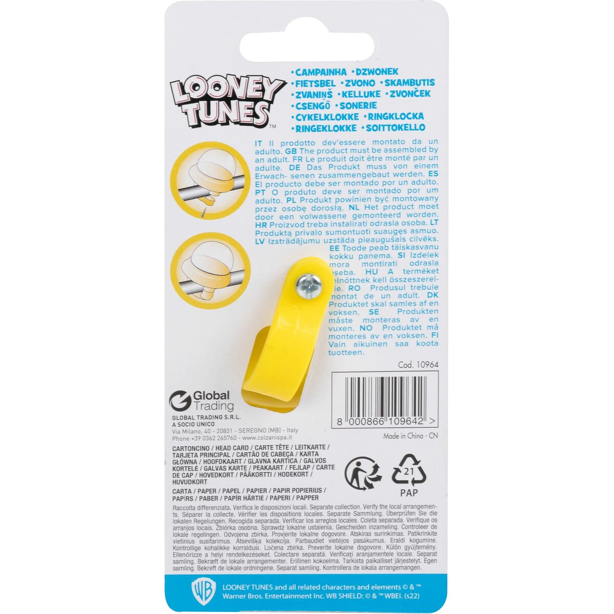 Children’s Bike Bell Looney Tunes CZ10964 Yellow
