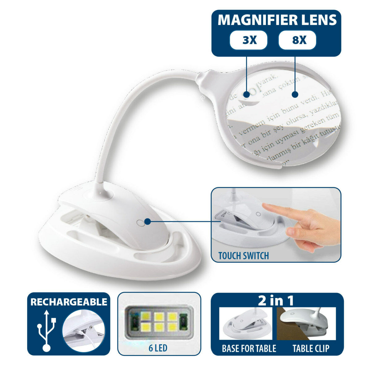 LED Lamp Velamp 0,5 W 60 Lm Magnifying glass (6000 K)