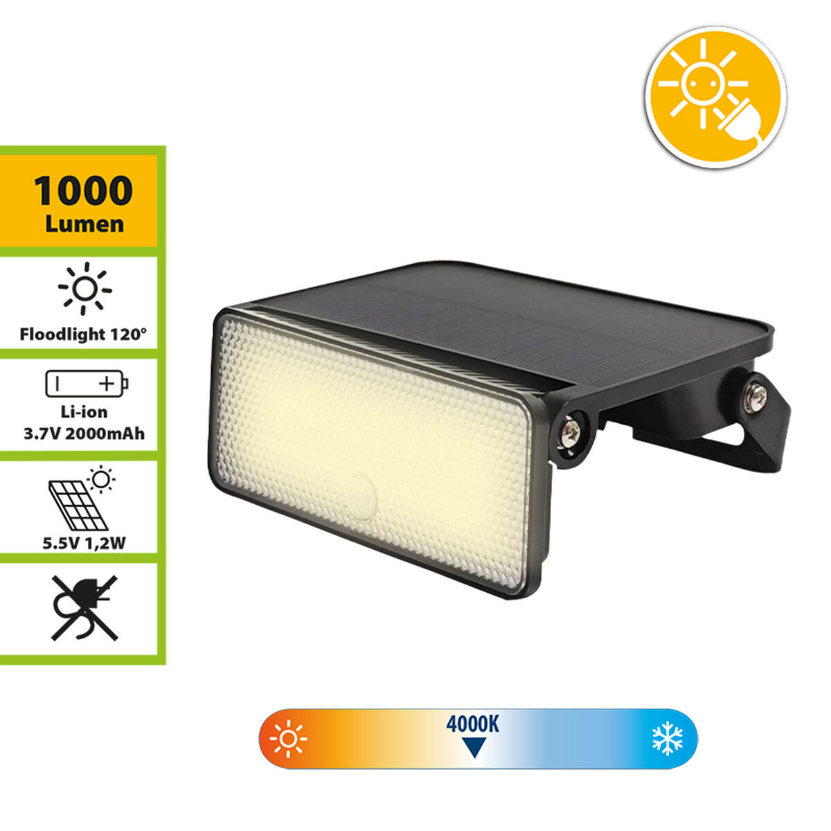 Solar lamp Velamp MAYA 8 W 4000 K 1000 Lm White