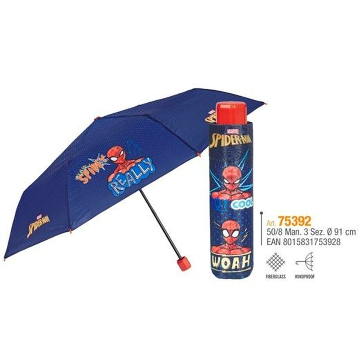 Foldable Umbrella Spider-Man Perletti Blue Ø 91 cm Children’s