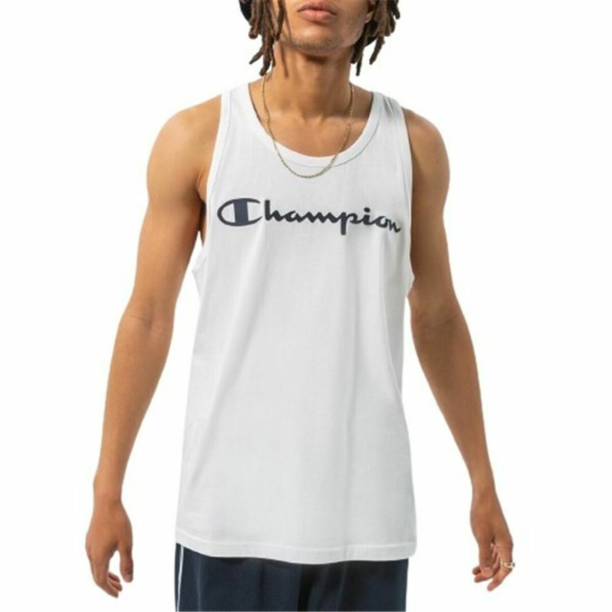 Men’s Sleeveless T-shirt Champion Tank Top White Men’s Sleeveless T-shirt Champion Tank Top White