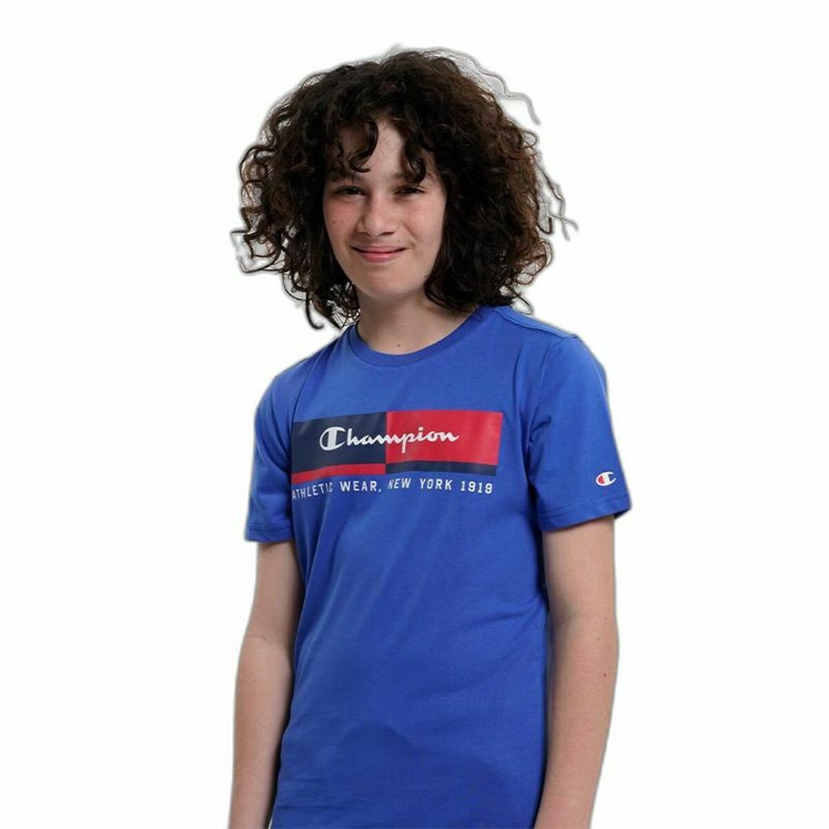 Childrenâs Short Sleeve T-Shirt Champion Crewneck Blue Childrenâs Short Sleeve T-Shirt Champion Crewneck Blue