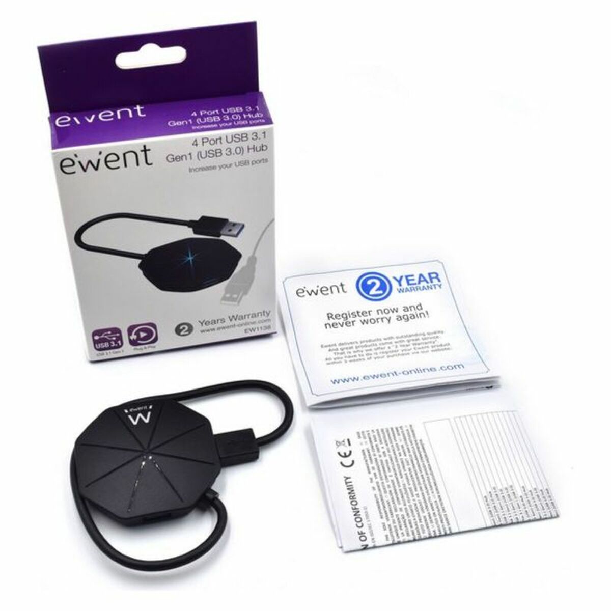 4-Port USB Hub Ewent EW1138 Black