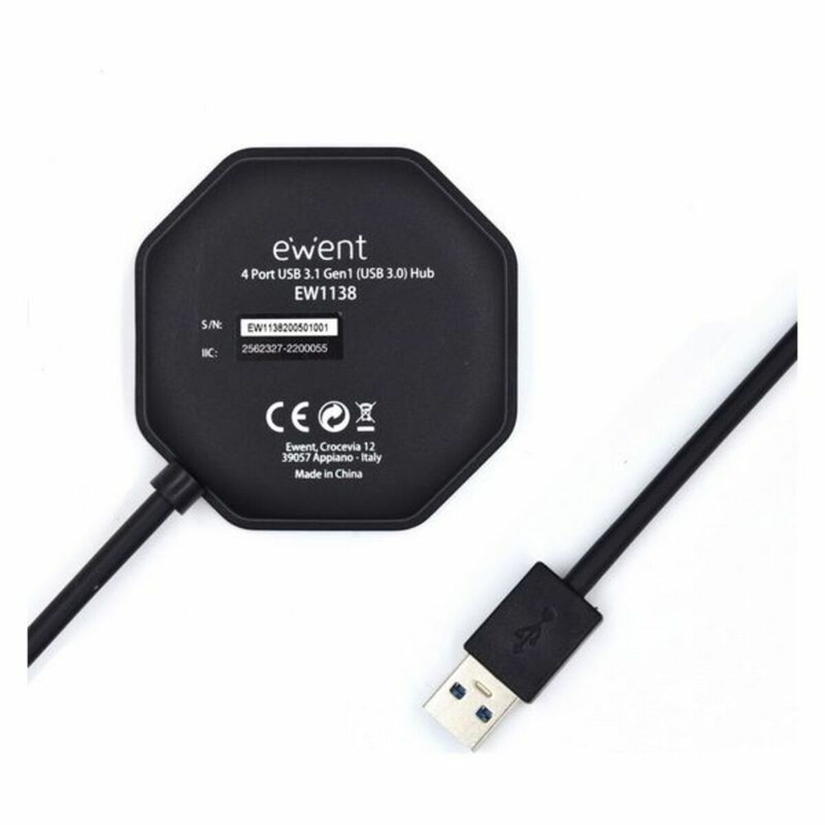 4-Port USB Hub Ewent EW1138 Black