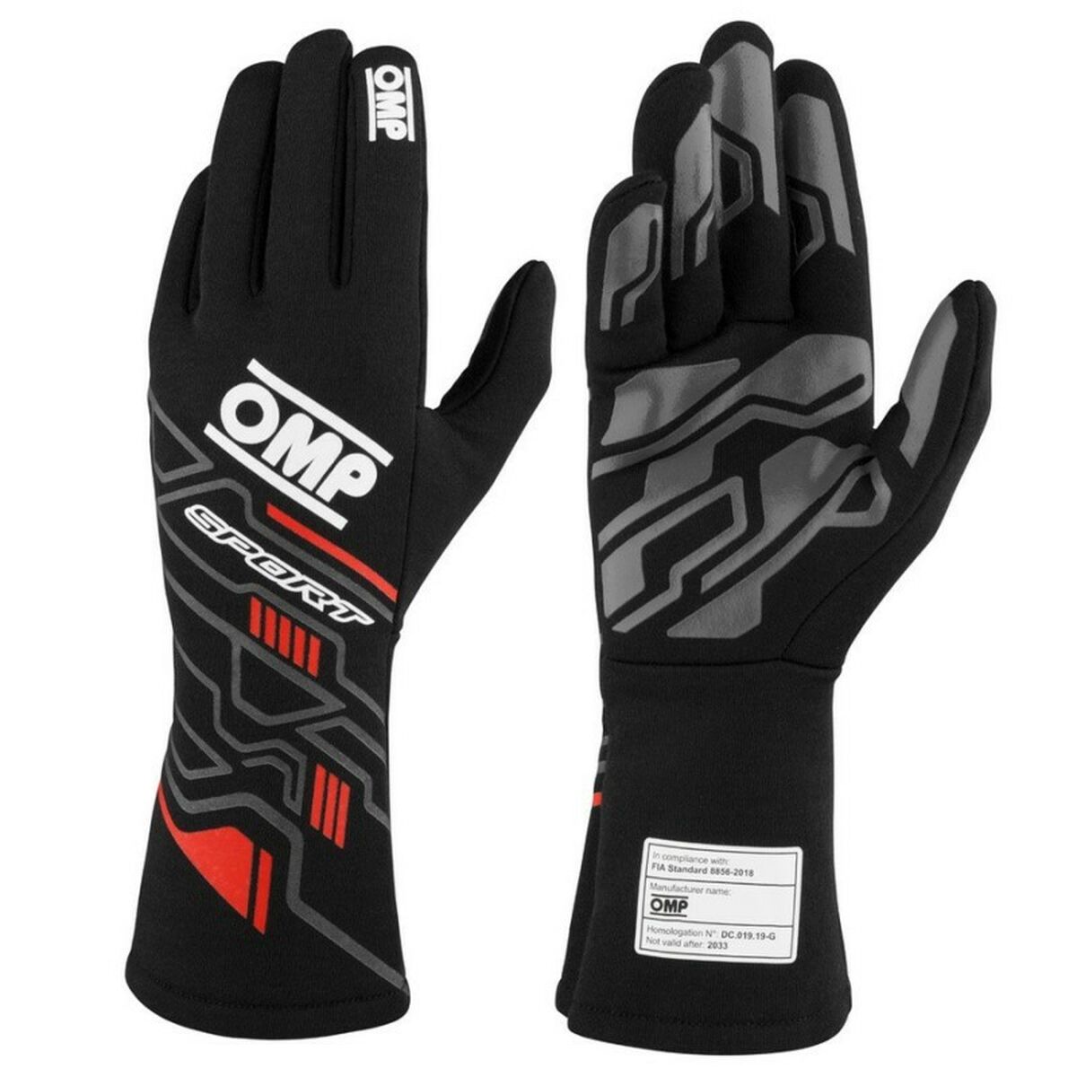 Karting Gloves OMP MY2025 Black Red FIA 8856-2018 Karting Gloves OMP MY2025 Black Red FIA 8856-2018