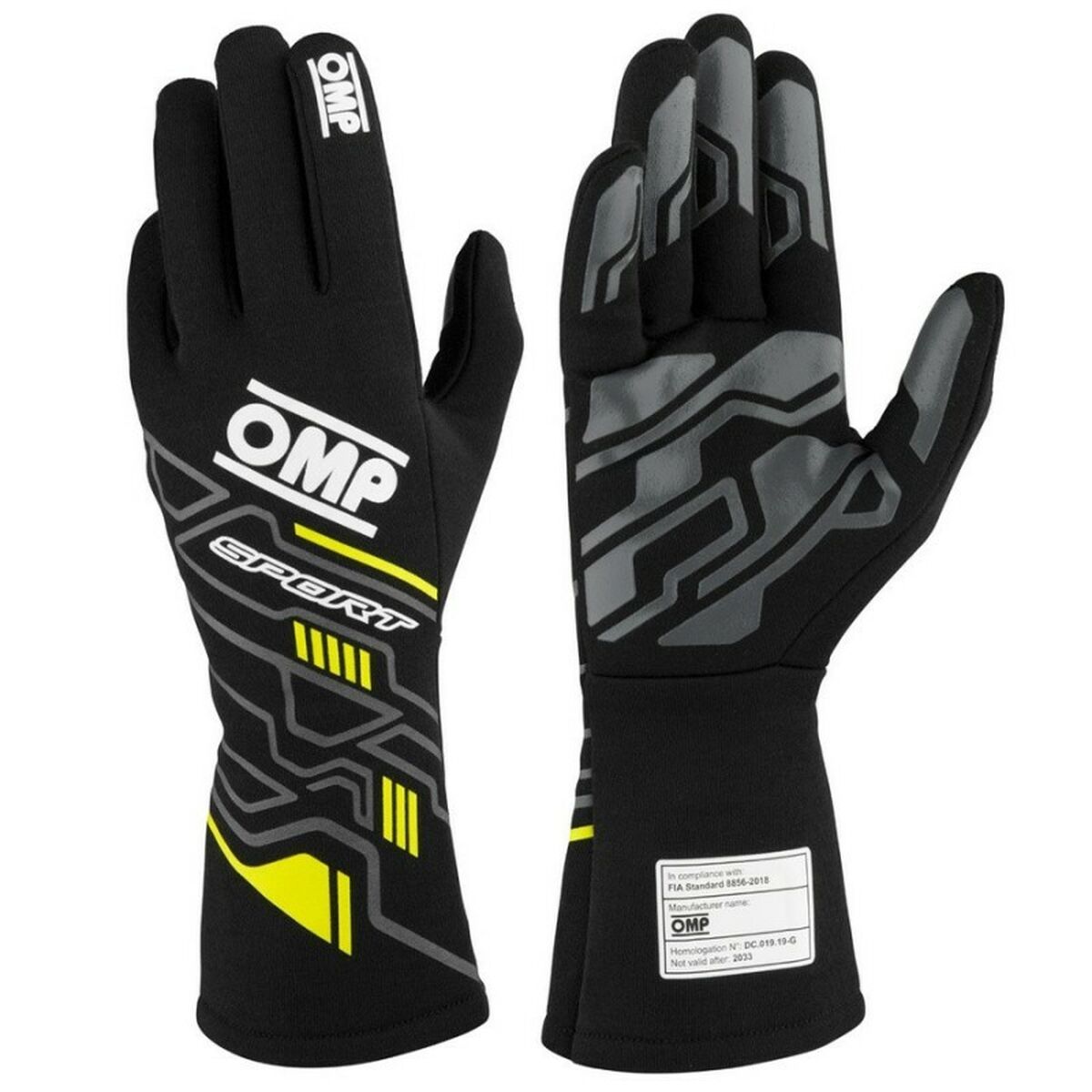 Karting Gloves OMP MY2025 Yellow Black FIA 8856-2018 Karting Gloves OMP MY2025 Yellow Black FIA 8856-2018