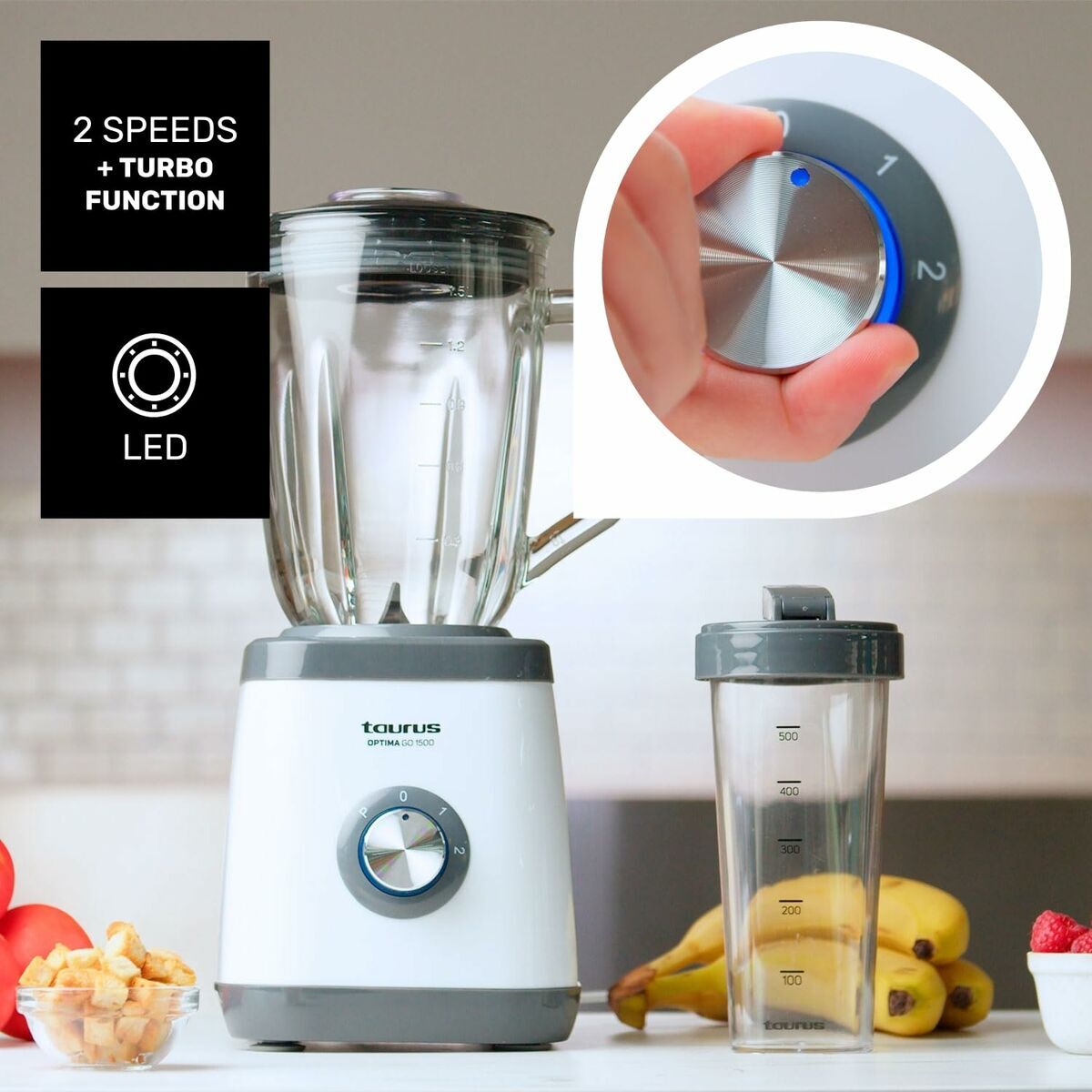 Cup Blender Taurus 912471000 White Black 1500 W 1,5 L