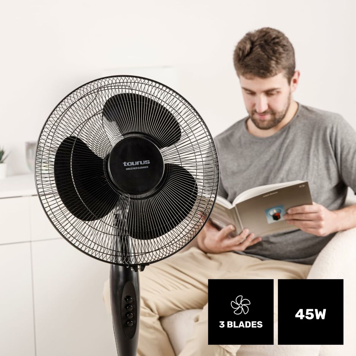 Freestanding Fan Taurus GRECO 16CR ELEG Black 50 W
