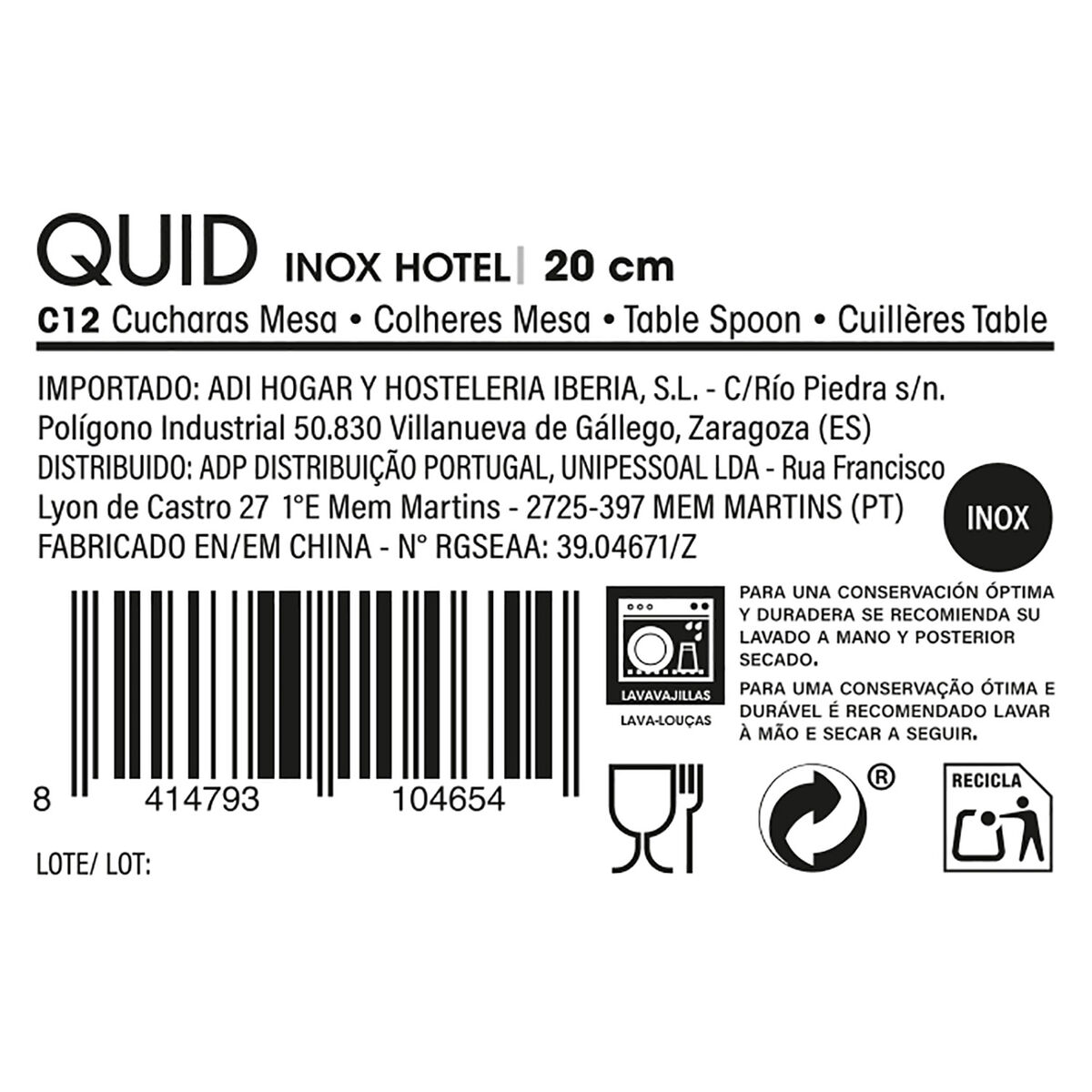 Set of Spoons Quid Hotel Metal Stainless steel 19,5 cm 12 Units