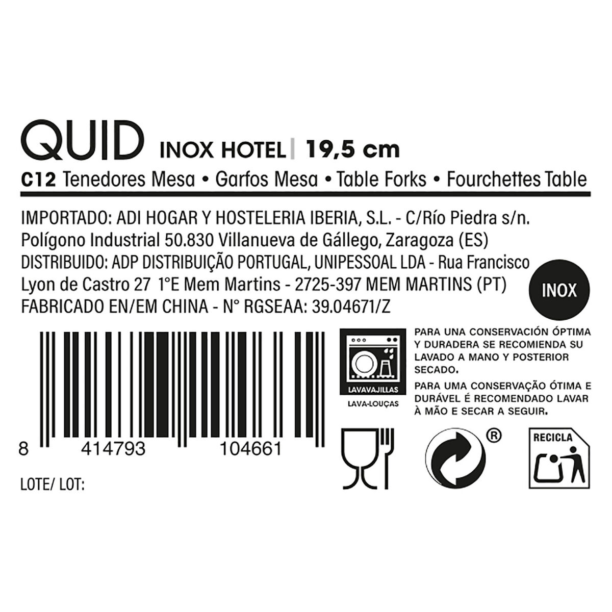 Fork Set Quid Hotel Metal Stainless steel 19,5 cm 12 Units