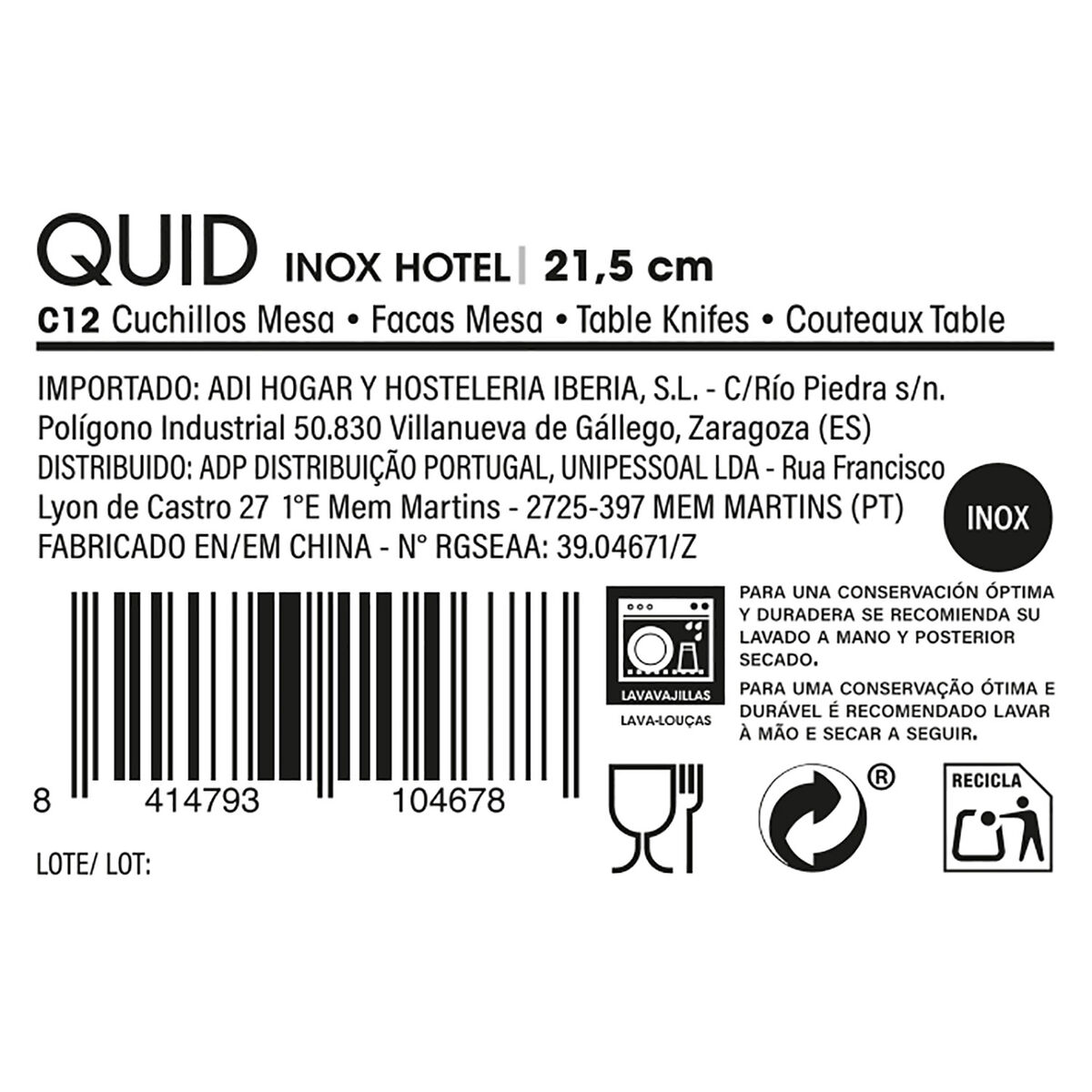 Knife Set Quid Hotel Metal Stainless steel 21,4 cm 12 Units
