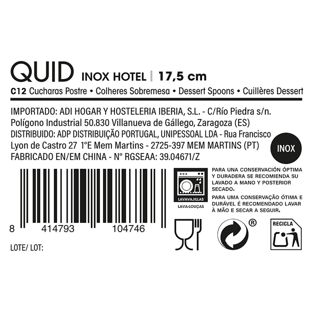 Dessert spoon Quid Hotel 17,5 cm Metal Stainless steel 12 Units
