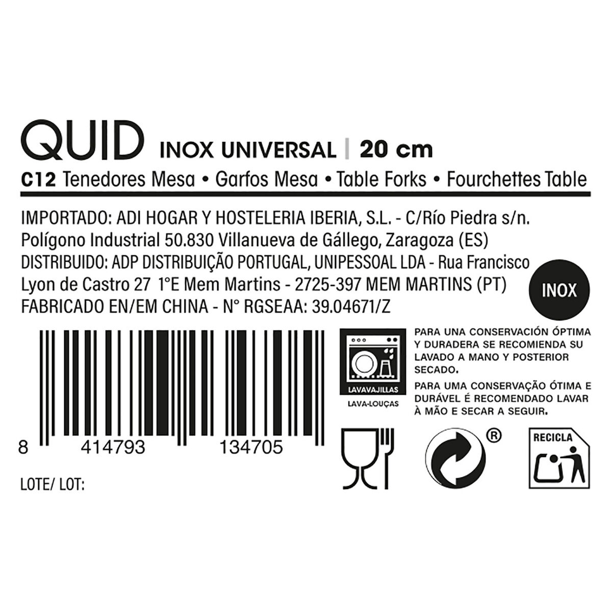 Fork Set Quid Universal 20 cm Metal Stainless steel 12 Units