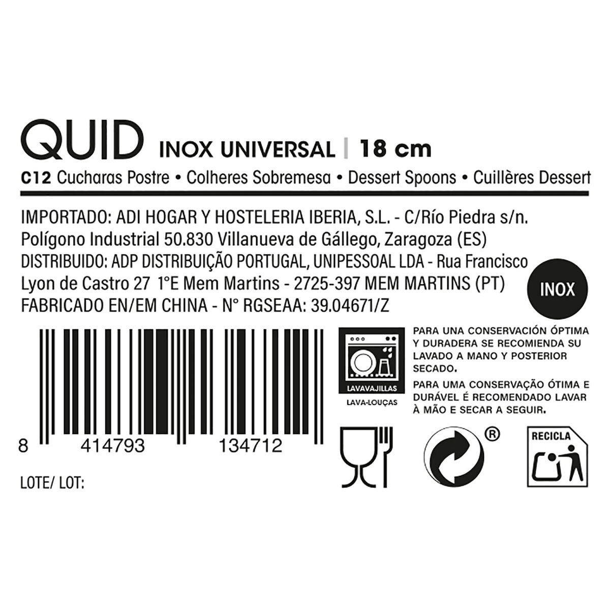 Dessert spoon Quid Universal Metal Stainless steel 18,5 cm 12 Units