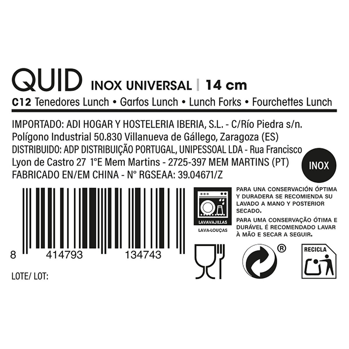 Fork Set Quid Universal Metal Stainless steel 11 cm 14 cm 12 Units