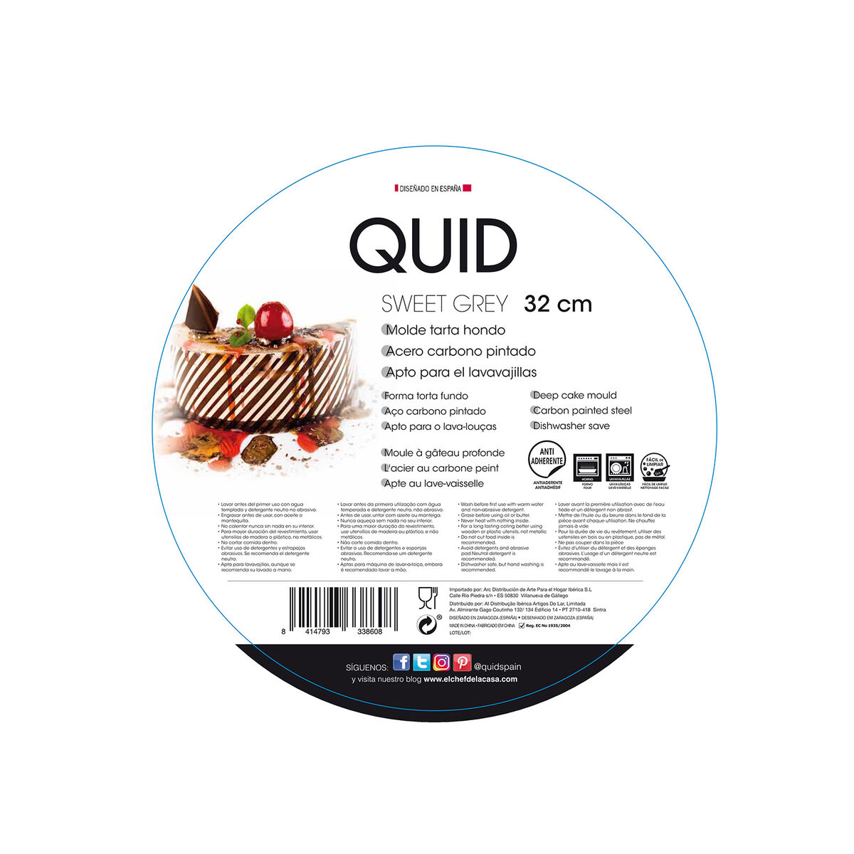 Cake Mould Quid Sweet Grey Black Metal 32 x 3 cm