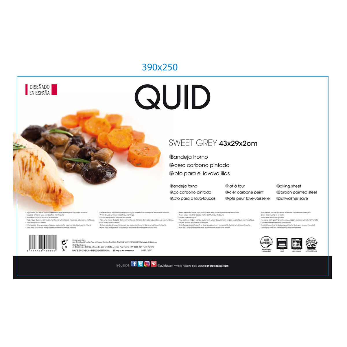 Non-Stick oven Tray Quid Sweet Grey Black Galvanised Steel 43 x 29 x 2 cm