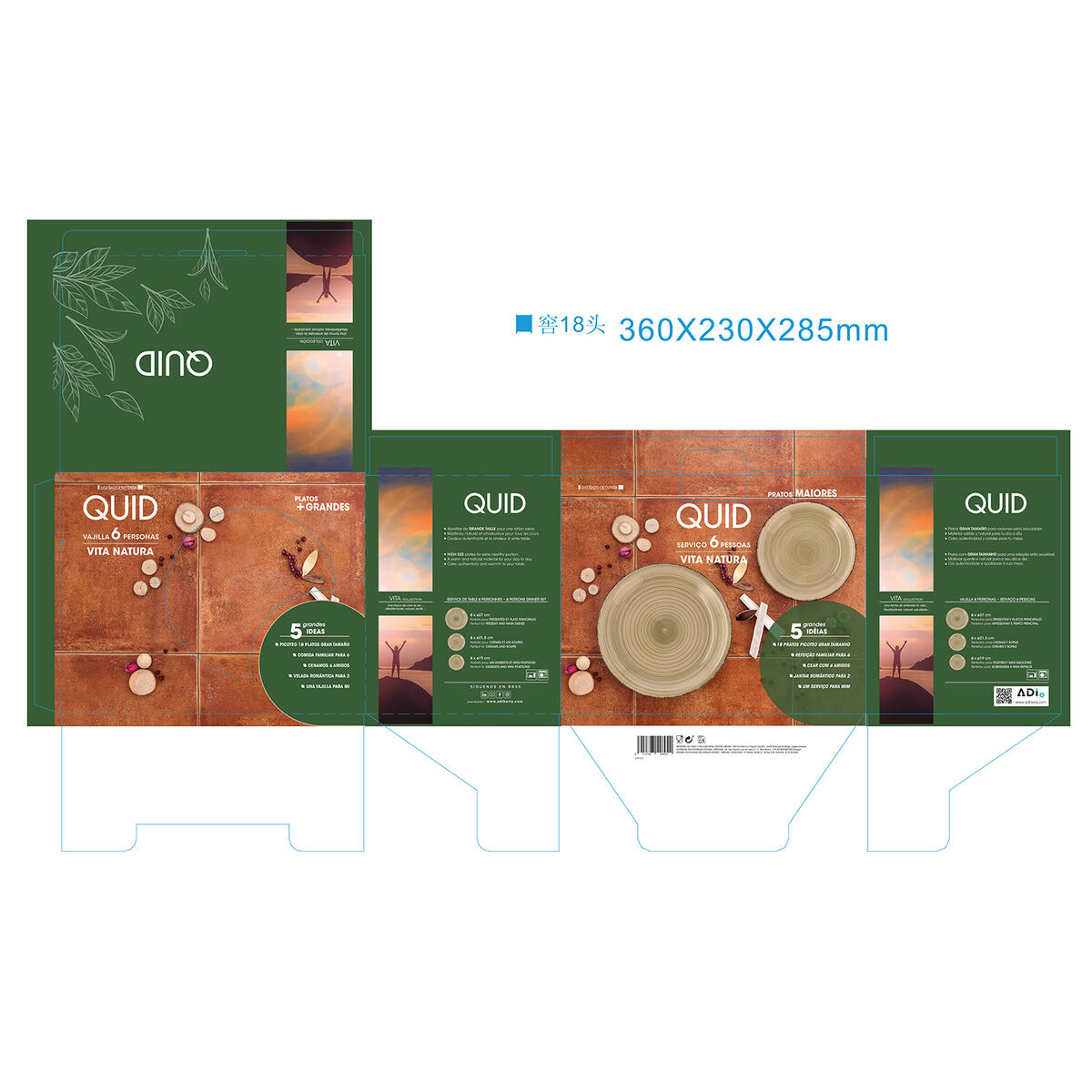 Tableware Quid Vita Natura Green Ceramic 18 Pieces