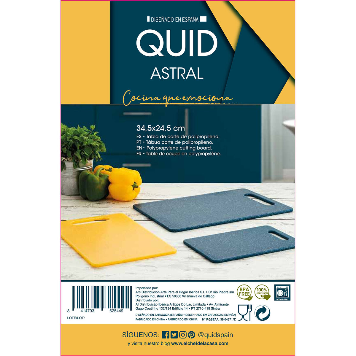 Cutting board Quid Astral Yellow Plastic 31 x 20 x 0,5 cm