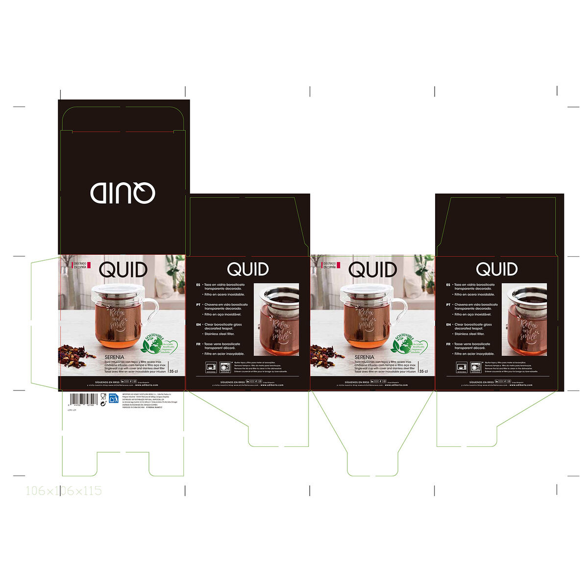 Cup with Tea Filter Quid Serenia Transparent 350 ml (3 Pieces)