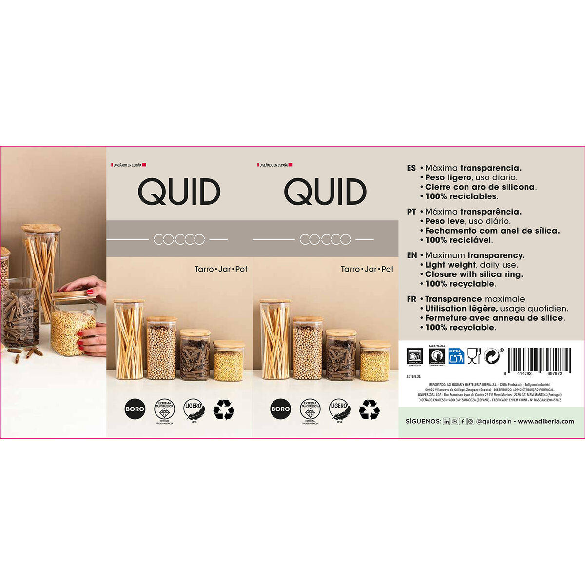 Tin Quid Cocco Transparent Glass Silicone 2 L