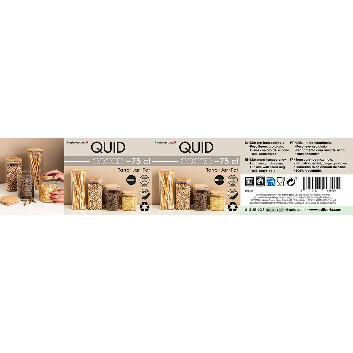 Tin Quid Cocco Transparent Glass Silicone 750 ml