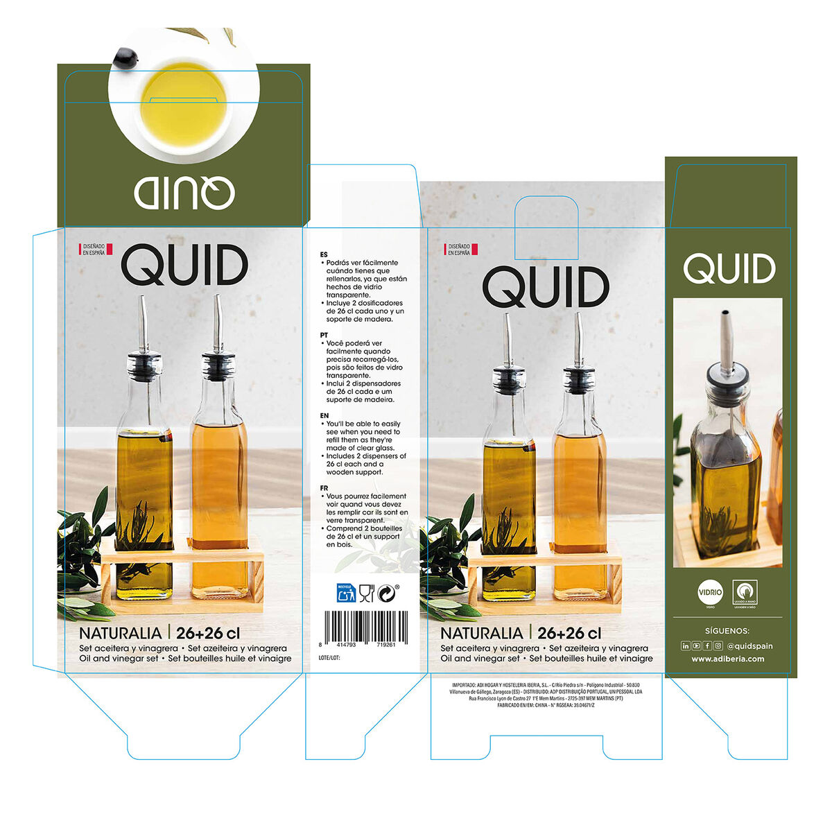 Oil and Vinegar Set Quid Naturalia Transparent Glass 260 ml