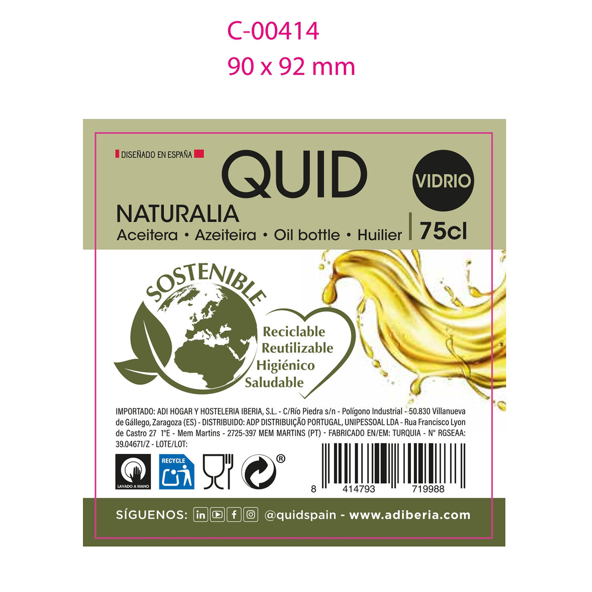 Cruet Quid Naturalia Green Glass 750 ml