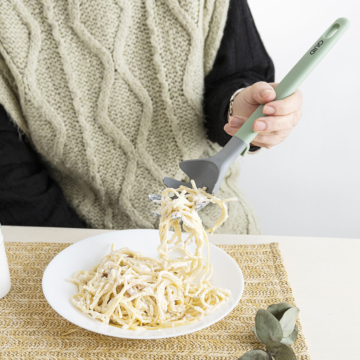 Pasta Spoon Quid Ozon Green Plastic 32 cm (12 Units)