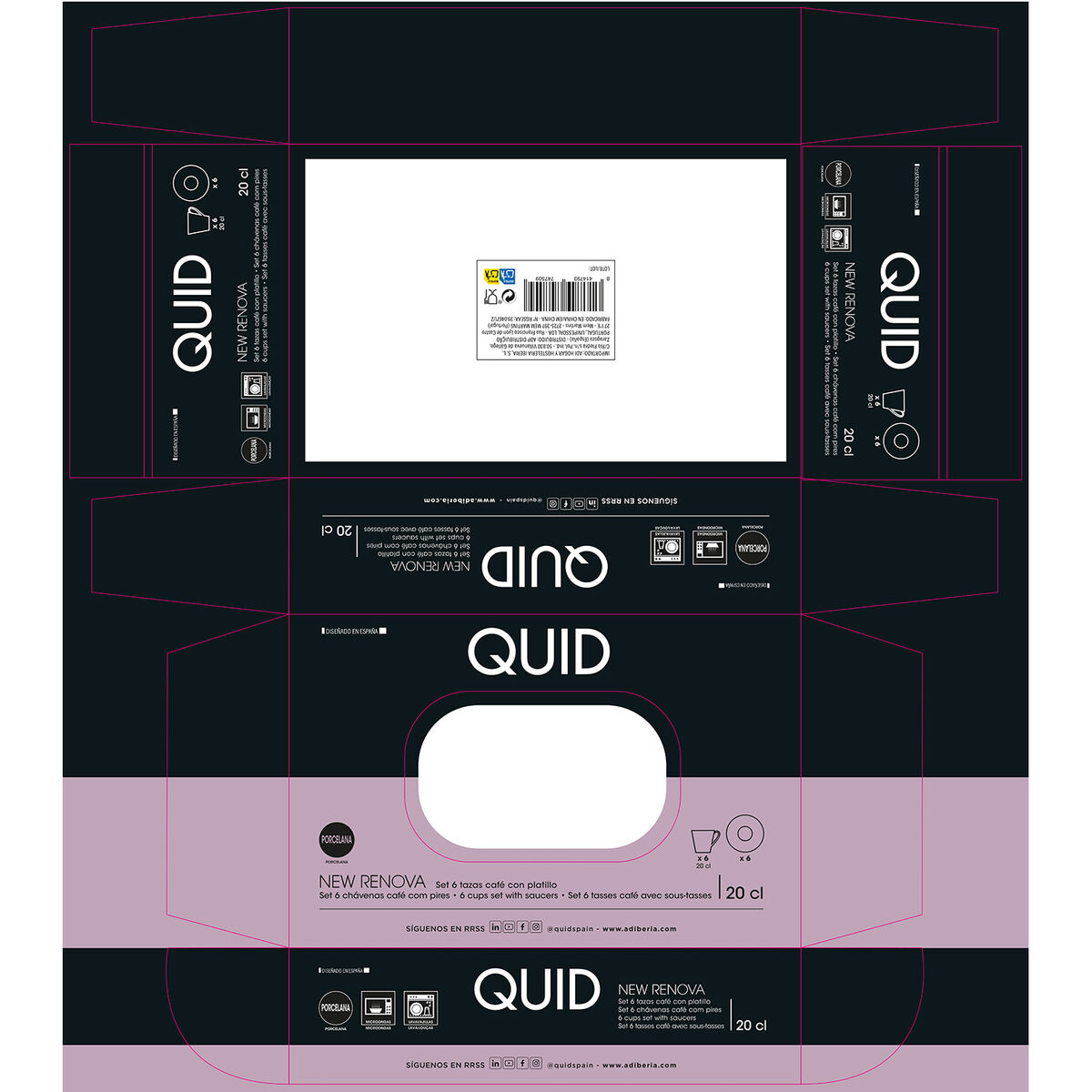 Cup with Plate Quid New Renova White Ceramic 200 ml (6 Units)