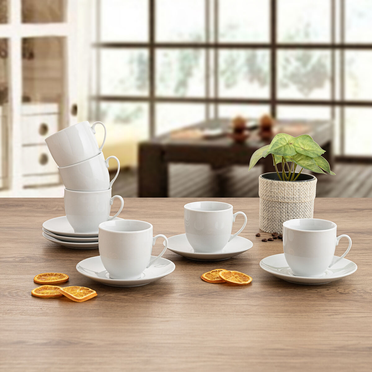 Cup with Plate Quid New Renova White Ceramic 200 ml (6 Units)