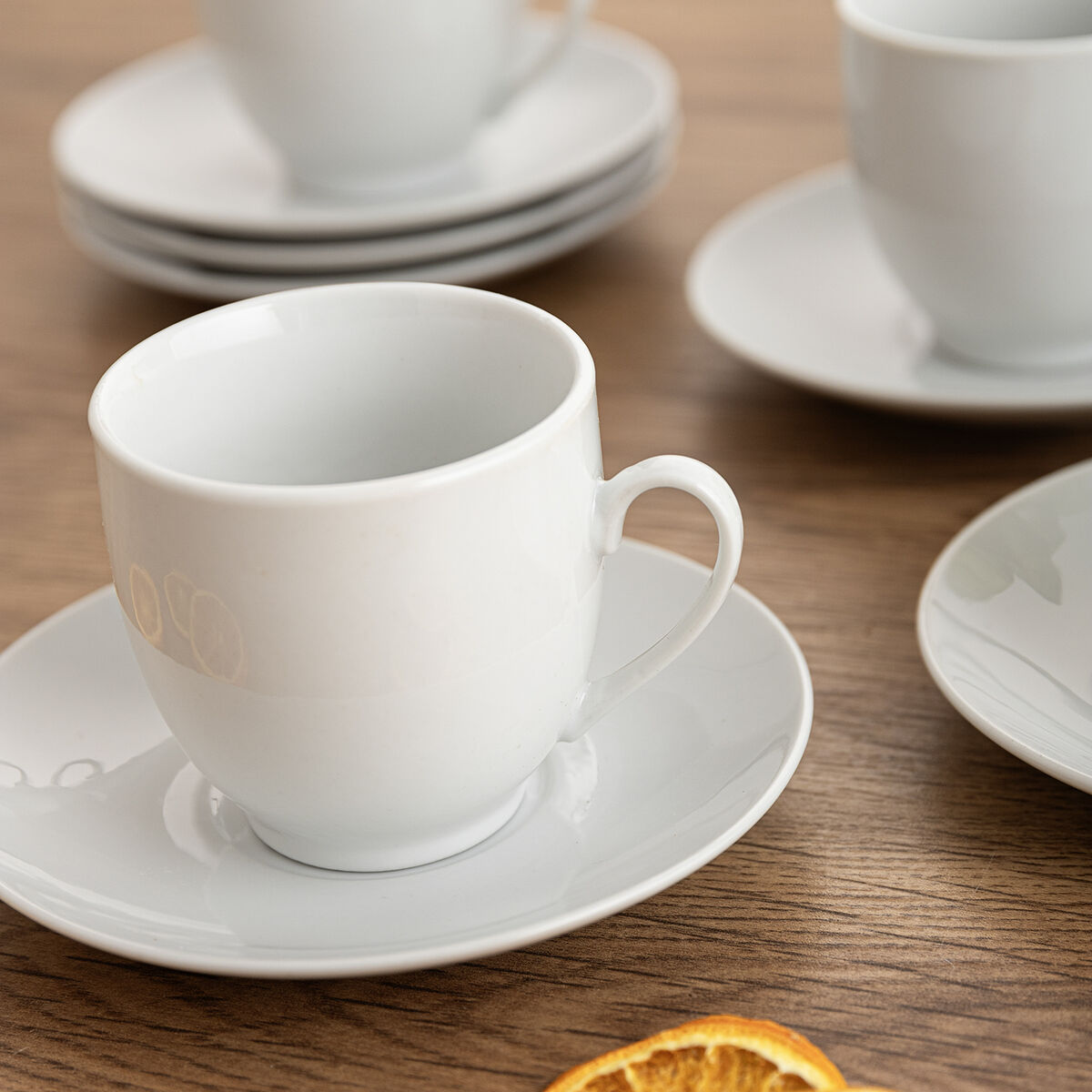 Cup with Plate Quid New Renova White Ceramic 200 ml (6 Units)