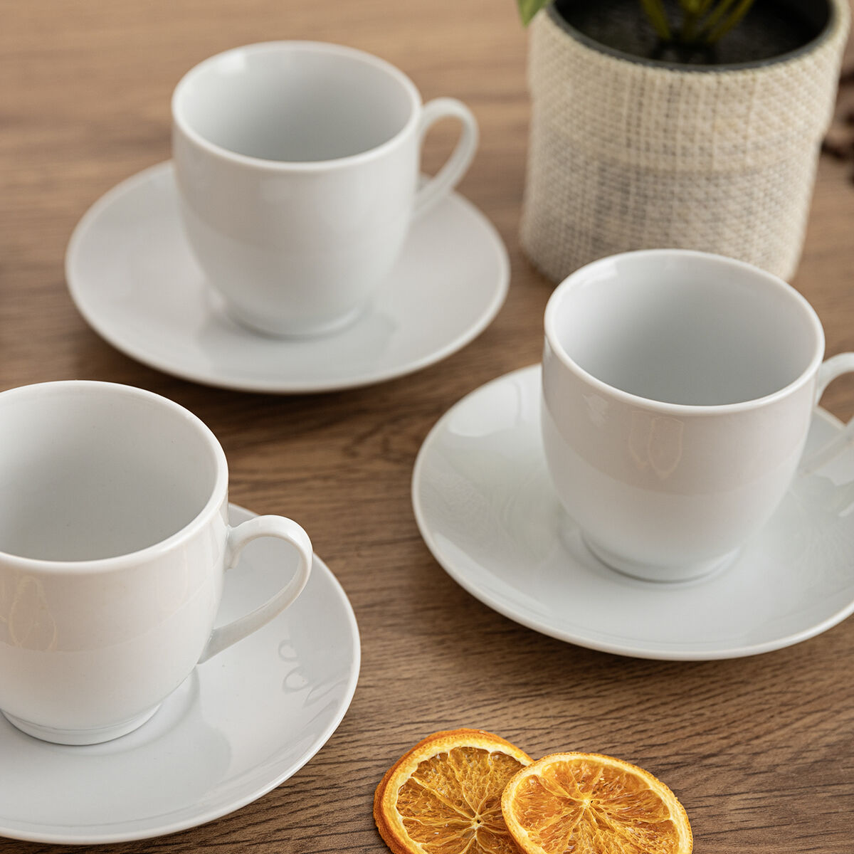 Cup with Plate Quid New Renova White Ceramic 200 ml (6 Units)