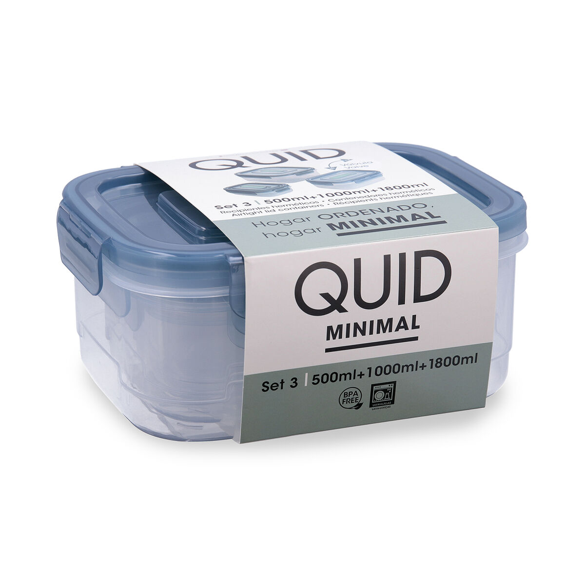 Set of lunch boxes Quid Minimal Green Plastic 500 ml 1 L 1,8 L 3 Pieces