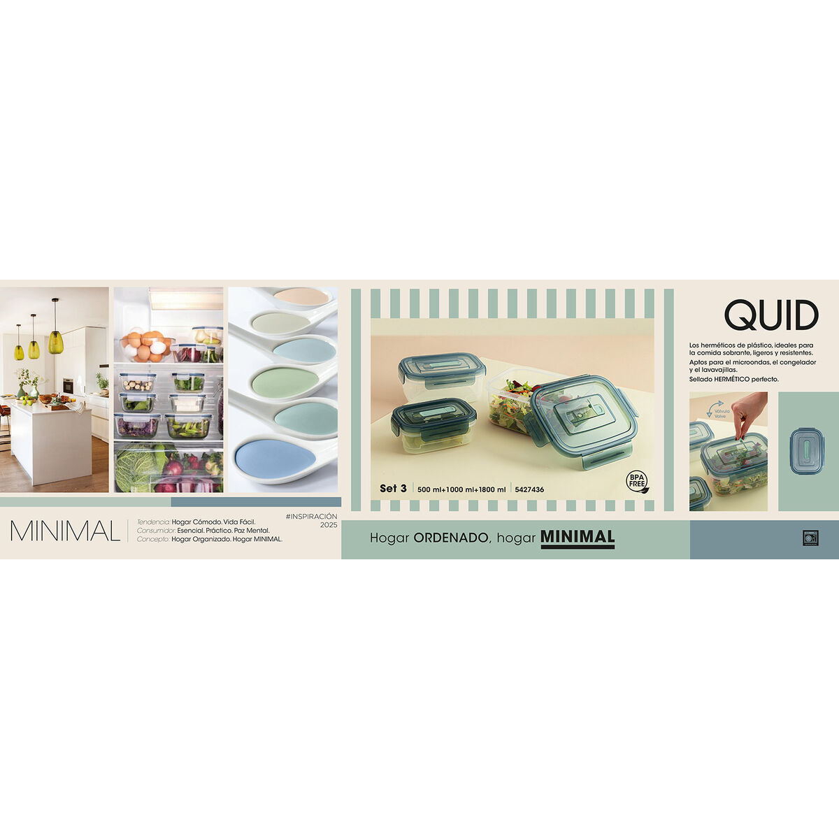 Set of lunch boxes Quid Minimal Green Plastic 500 ml 1 L 1,8 L 3 Pieces