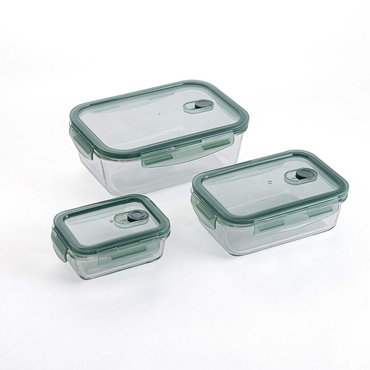 Set of lunch boxes Quid Minimal Green Glass 330 ml 800 ml 1,8 L 3 Pieces