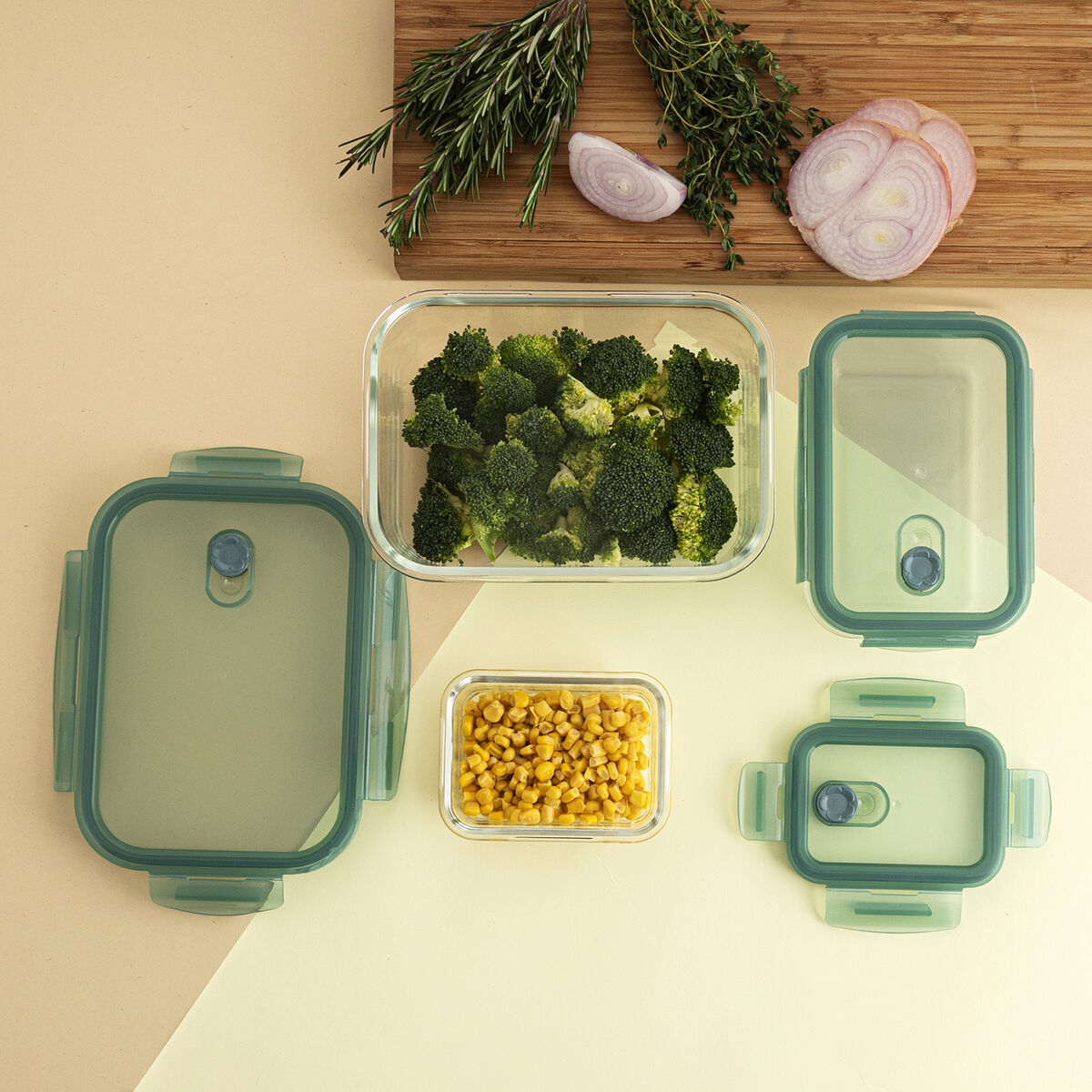 Set of lunch boxes Quid Minimal Green Glass 330 ml 800 ml 1,8 L 3 Pieces