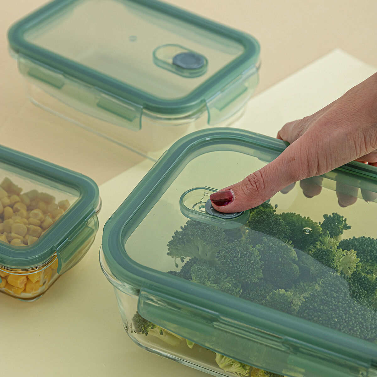 Set of lunch boxes Quid Minimal Green Glass 330 ml 800 ml 1,8 L 3 Pieces