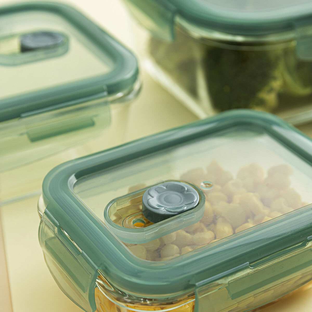 Set of lunch boxes Quid Minimal Green Glass 330 ml 800 ml 1,8 L 3 Pieces