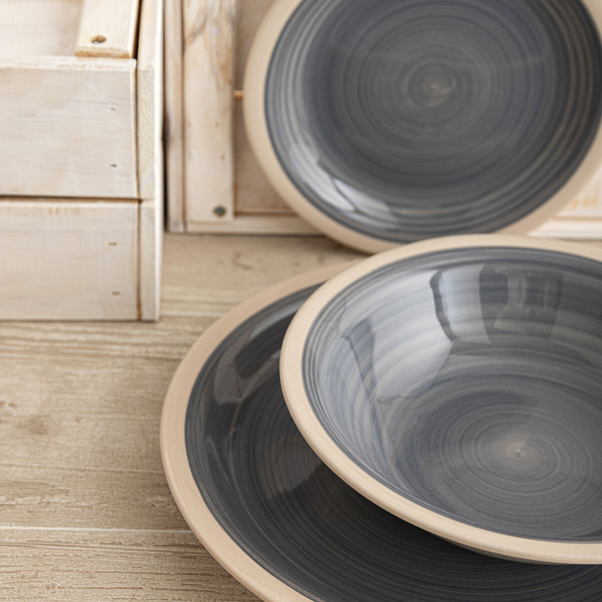 Tableware Quid Baltic Grey Ceramic 18 Pieces