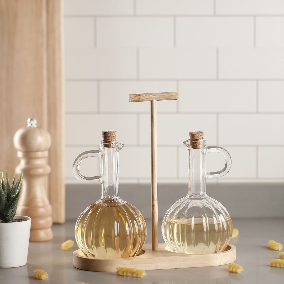 Oil and Vinegar Set Quid Trend 21 x 9,5 x 20,5 cm Bamboo Brown