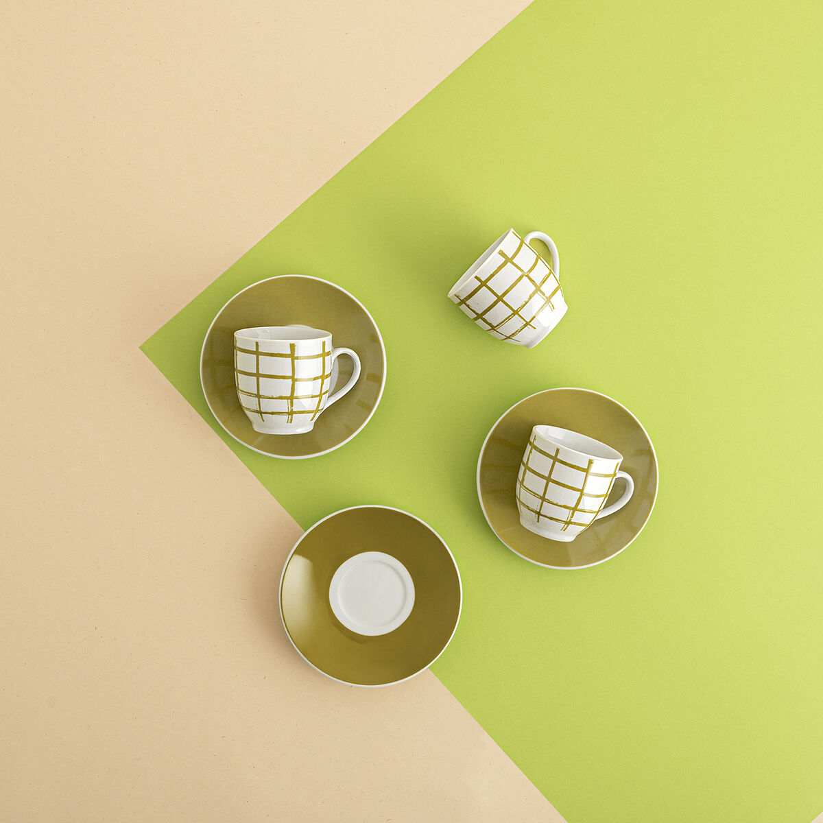 Cup with Plate Quid Kansas Green Ceramic 90 ml (6 Units)