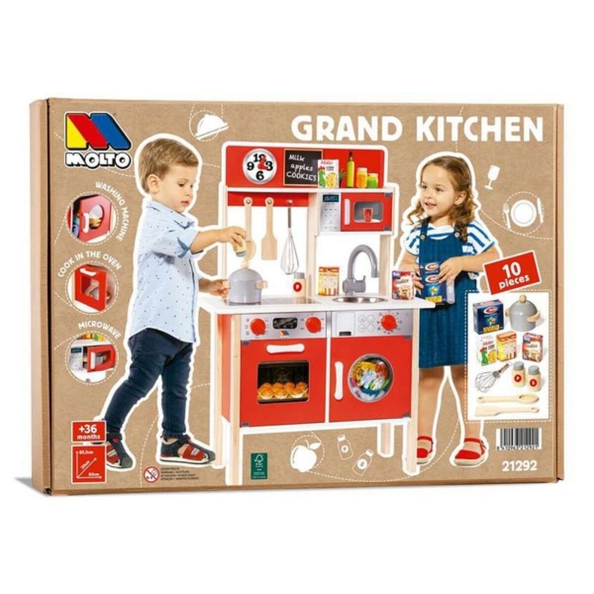 Toy kitchen Molt 21292 Wood Red (10 pcs)