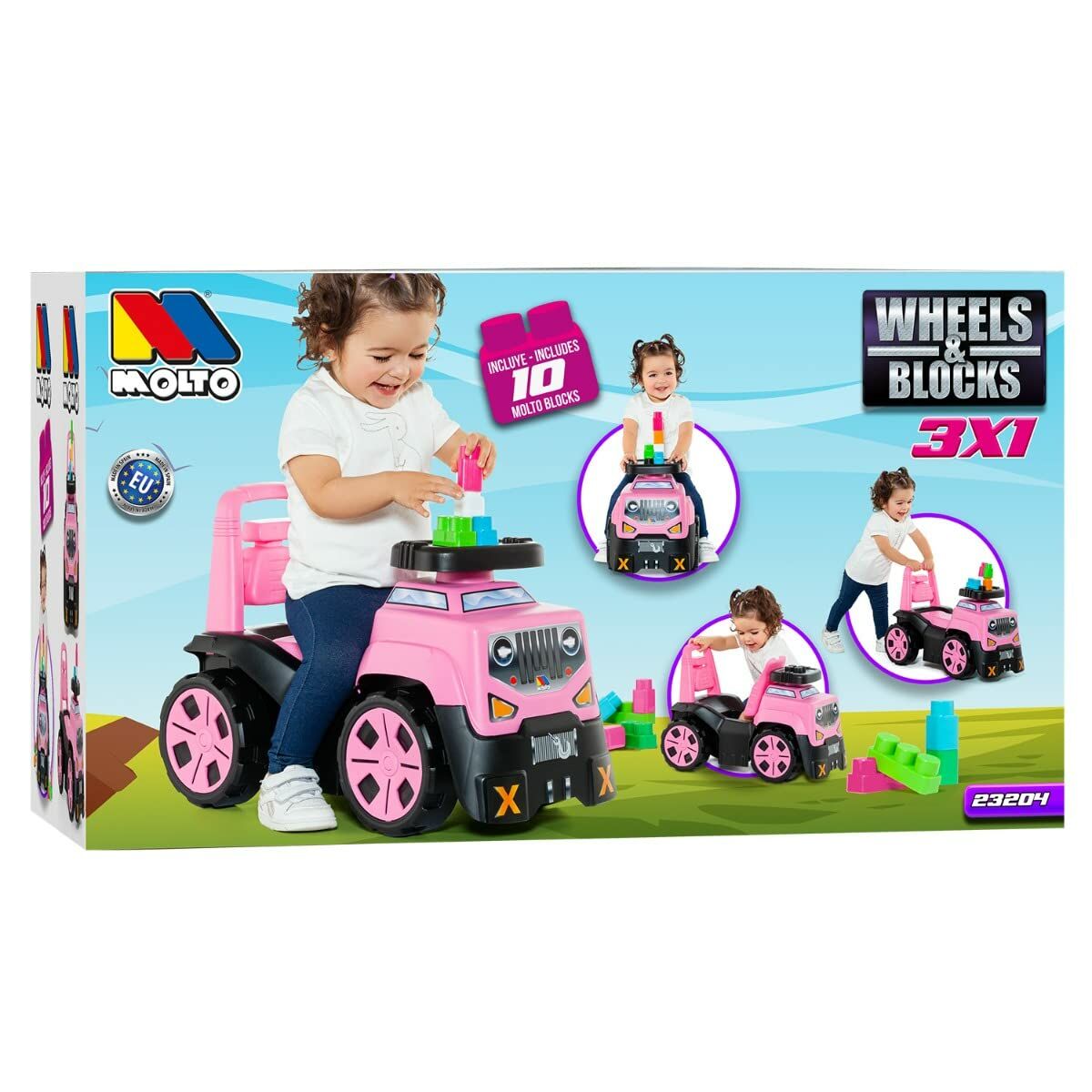 Tricycle Moltó 3×1 Wheels & Blocks 10 Pieces 89 cm Pink