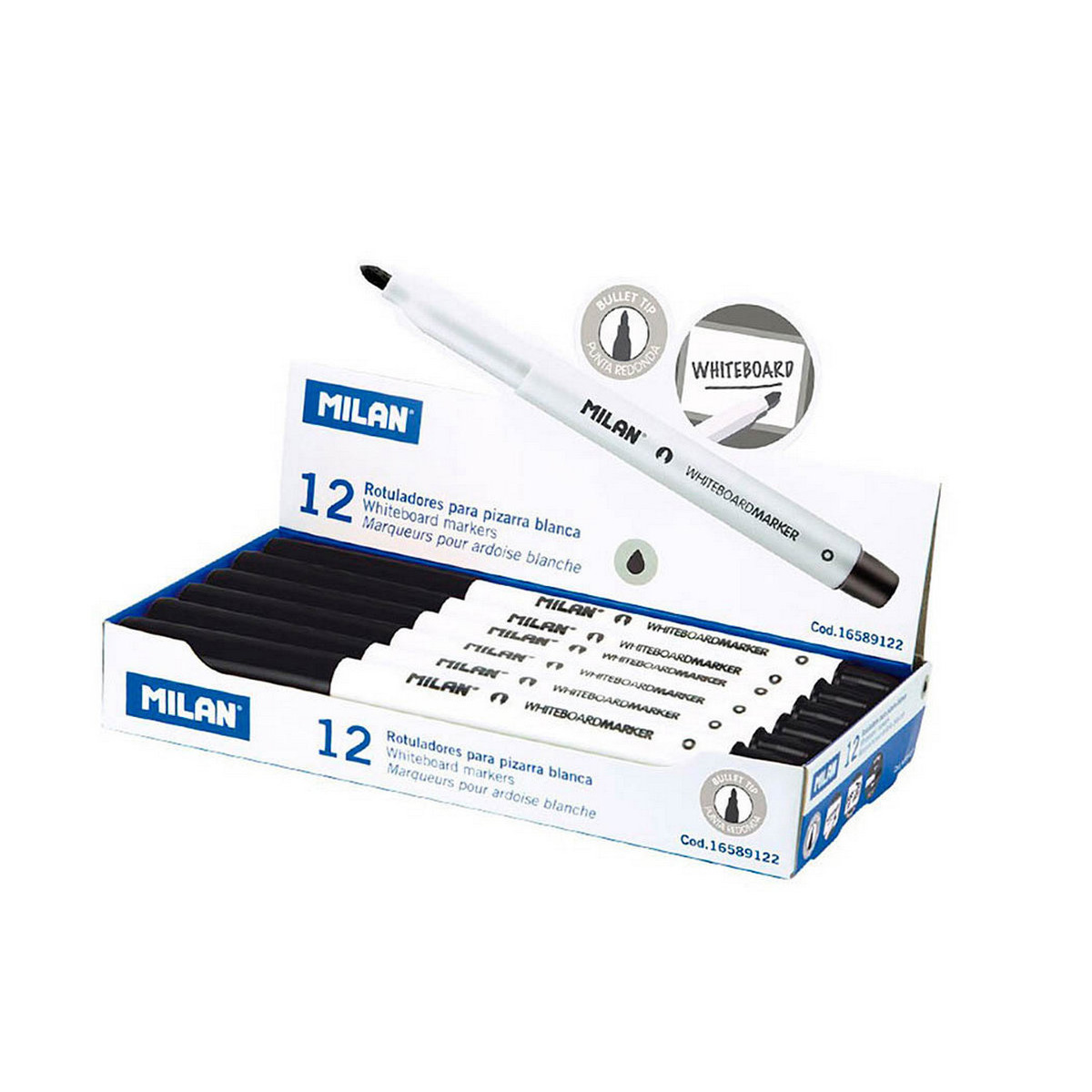 felt-tip pens Milan Whiteboard 12 Units Black PVC felt-tip pens Milan Whiteboard 12 Units Black PVC