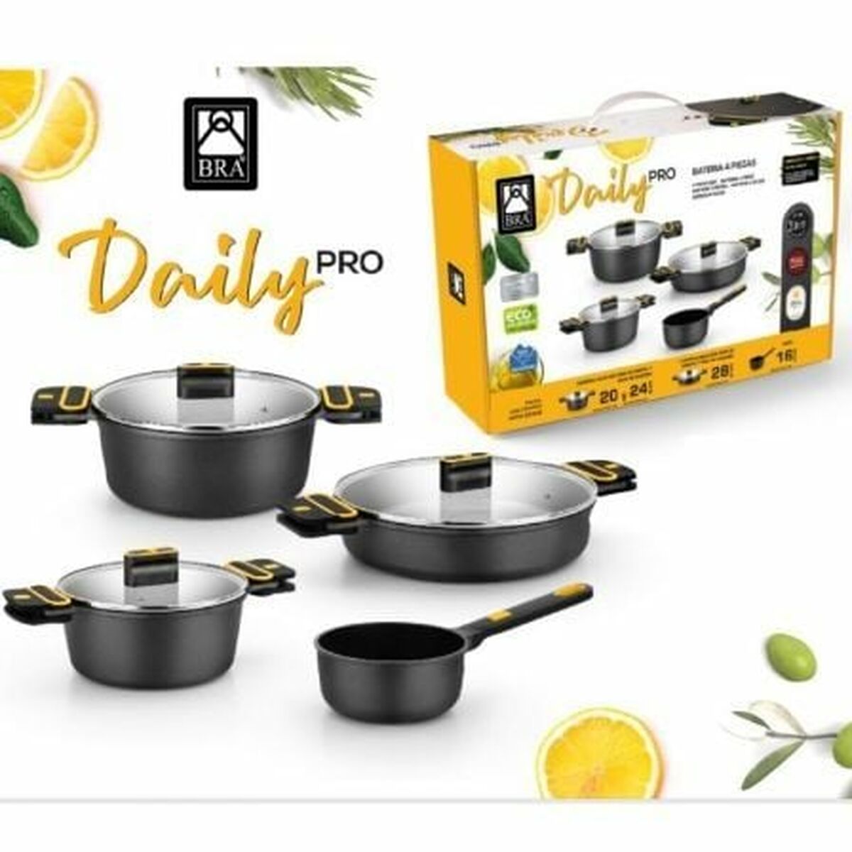 Saucepans BRA Daily Pro  24 cm  20 cm  28 cm  16 cm