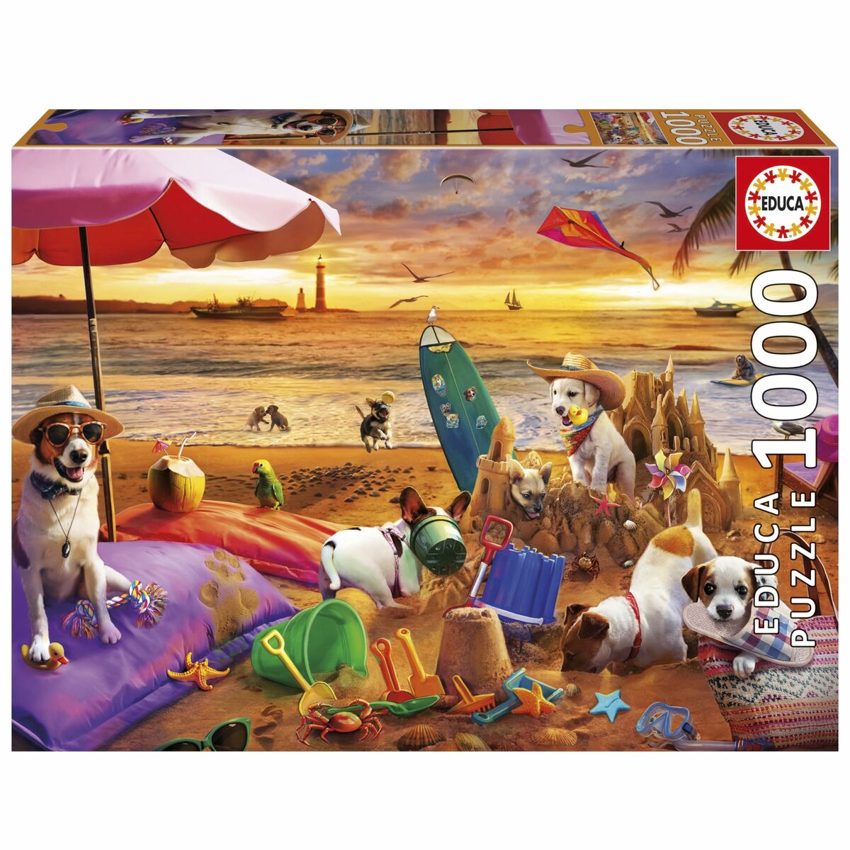 Puzzle Educa Perros jugando en la playa 1000 Pieces